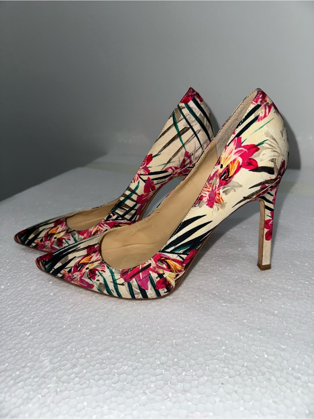 Ivanka Trump Floral Pointed-Toe Stiletto Pumps in Cream and Pink